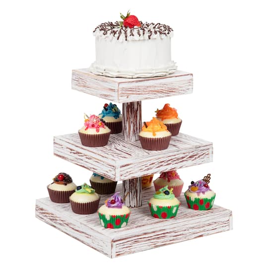 Mind Reader Brown 3-Tier Square Cupcake Tower